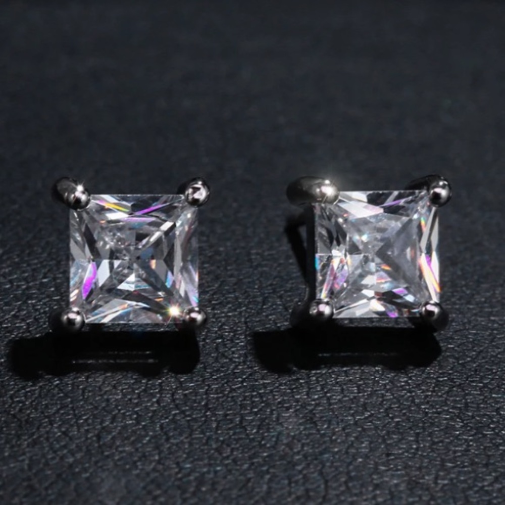 NWOT princess cut stud earrings - Picture 2 of 4